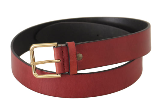 Dolce & Gabbana Red Leather Gold Logo Engraved Metal Buckle Belt