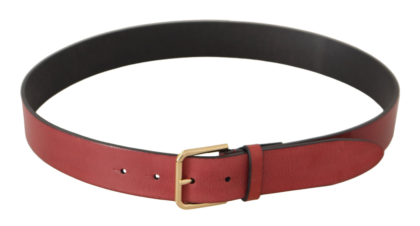 Dolce & Gabbana Red Leather Gold Logo Engraved Metal Buckle Belt