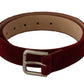 Dolce & Gabbana Red Velvet Silver Logo Engraved Metal Buckle Belt