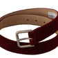 Dolce & Gabbana Red Velvet Silver Logo Engraved Metal Buckle Belt