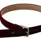 Dolce & Gabbana Red Velvet Silver Logo Engraved Metal Buckle Belt