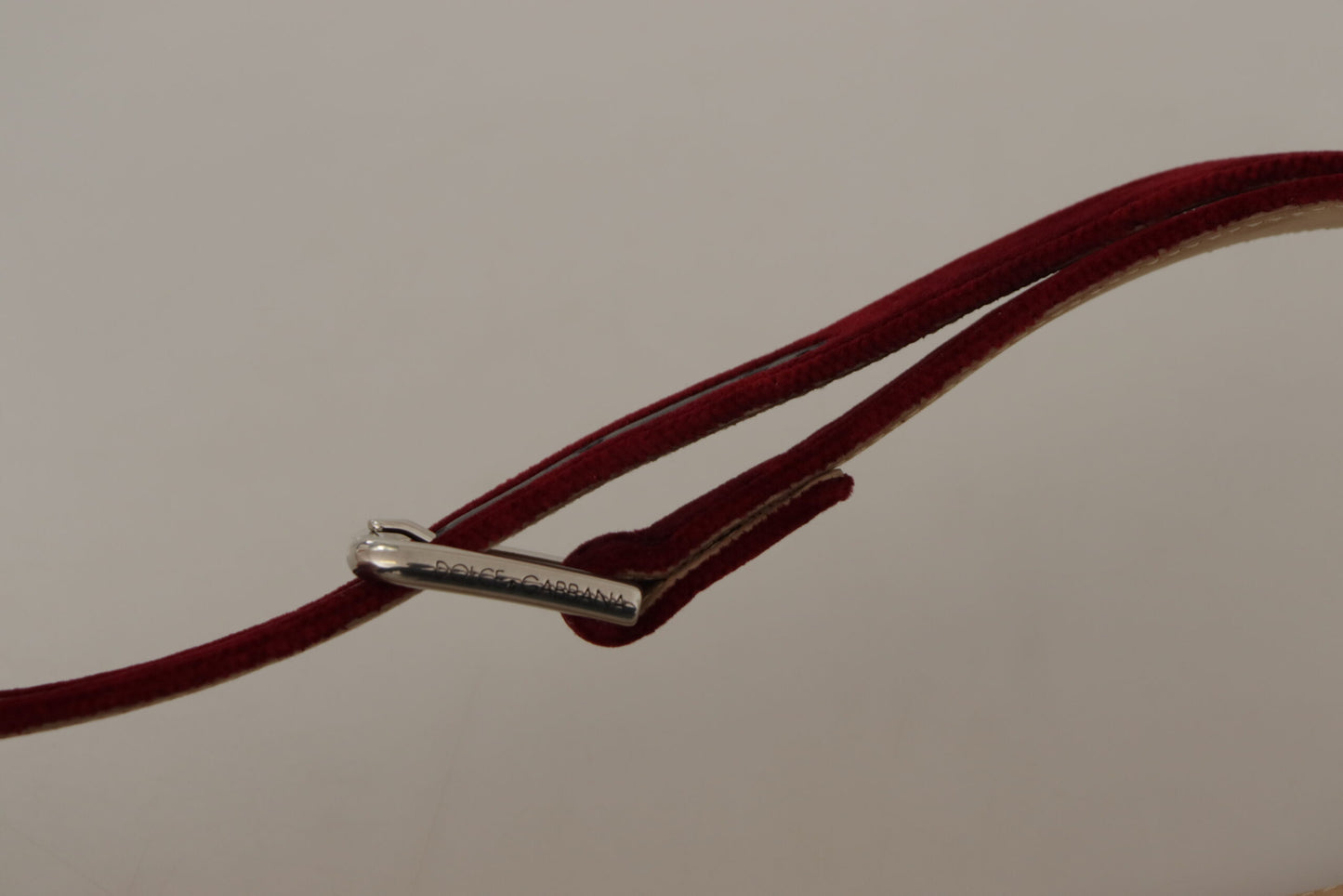 Dolce & Gabbana Red Velvet Silver Logo Engraved Metal Buckle Belt