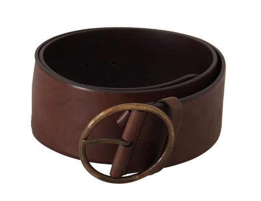 Dolce & Gabbana Dark Brown Wide Waist Leather Metal Round Buckle Belt