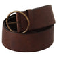 Dolce & Gabbana Dark Brown Wide Waist Leather Metal Round Buckle Belt