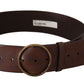 Dolce & Gabbana Dark Brown Wide Waist Leather Metal Round Buckle Belt