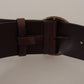 Dolce & Gabbana Dark Brown Wide Waist Leather Metal Round Buckle Belt