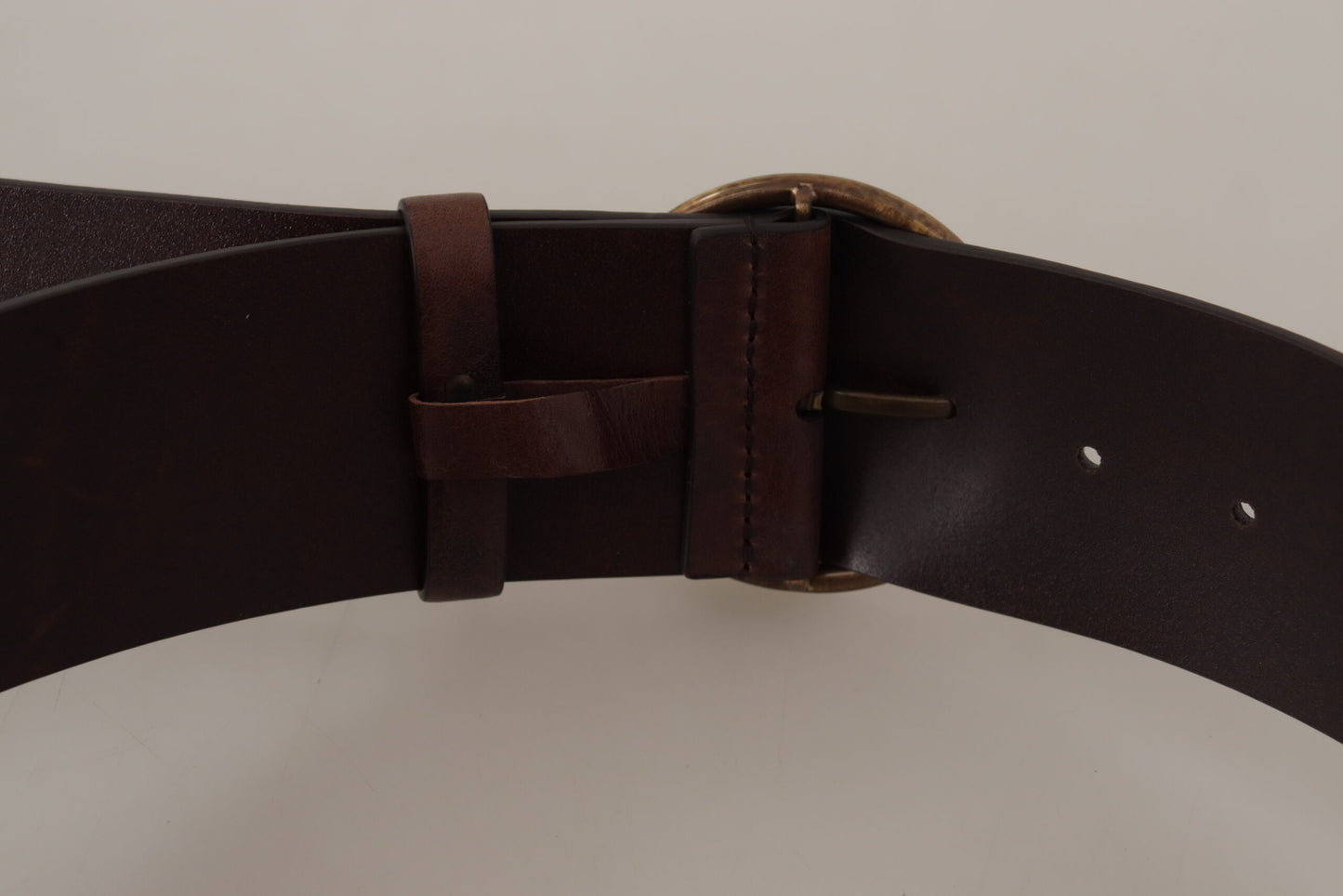 Dolce & Gabbana Dark Brown Wide Waist Leather Metal Round Buckle Belt