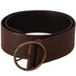 Dolce & Gabbana Brown Leather Wide Waist Logo Metal Round Buckle Belt