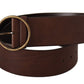 Dolce & Gabbana Brown Leather Wide Waist Logo Metal Round Buckle Belt