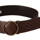 Dolce & Gabbana Brown Leather Wide Waist Logo Metal Round Buckle Belt