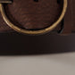 Dolce & Gabbana Brown Leather Wide Waist Logo Metal Round Buckle Belt