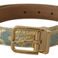 Dolce & Gabbana Blue Leather Jacquard Embossed Gold Metal Buckle Belt