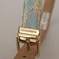 Dolce & Gabbana Blue Leather Jacquard Embossed Gold Metal Buckle Belt