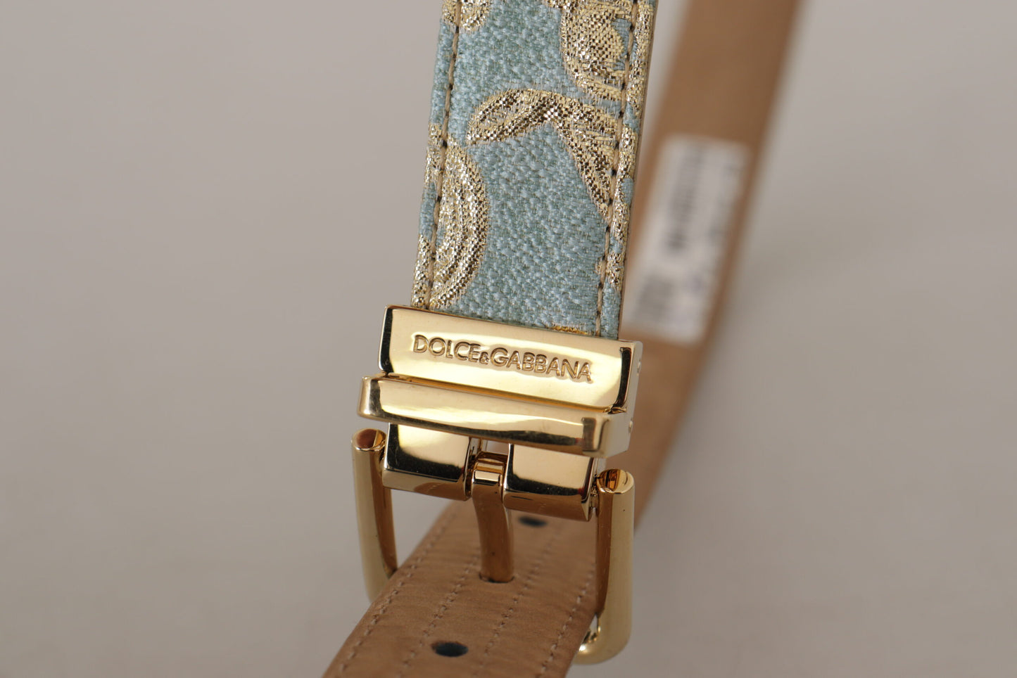 Dolce & Gabbana Blue Leather Jacquard Embossed Gold Metal Buckle Belt