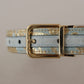 Dolce & Gabbana Blue Leather Jacquard Embossed Gold Metal Buckle Belt