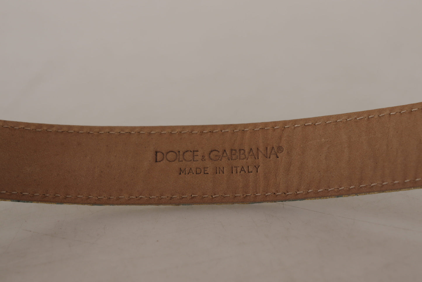 Dolce & Gabbana Blue Leather Jacquard Embossed Gold Metal Buckle Belt