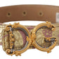 Dolce & Gabbana Rose Pink Jacquard DG Logo Gold Metal Buckle Belt