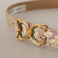 Dolce & Gabbana Rose Pink Jacquard DG Logo Gold Metal Buckle Belt