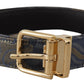 Dolce & Gabbana Navy Blue Jacquard Gold Tone Logo Metal Buckle Belt