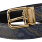 Dolce & Gabbana Navy Blue Jacquard Gold Tone Logo Metal Buckle Belt