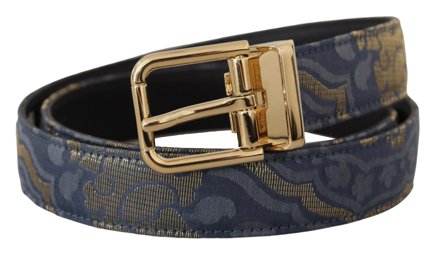 Dolce & Gabbana Navy Blue Jacquard Gold Tone Logo Metal Buckle Belt