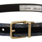 Dolce & Gabbana Navy Blue Jacquard Gold Tone Logo Metal Buckle Belt