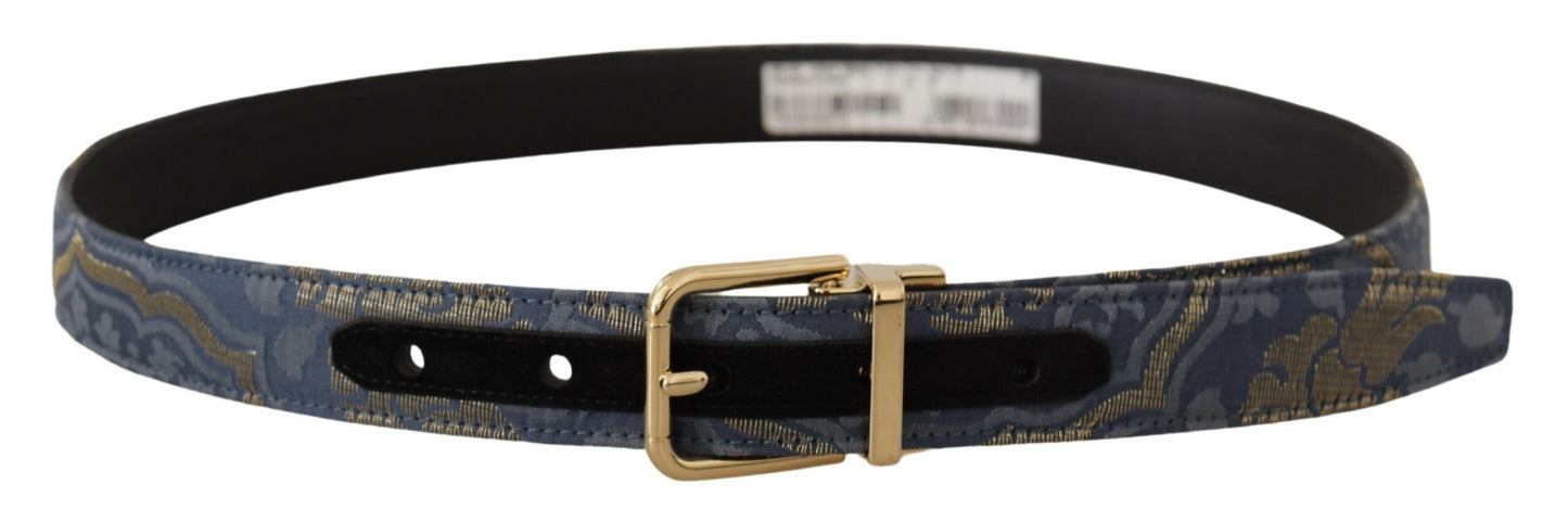 Dolce & Gabbana Navy Blue Jacquard Gold Tone Logo Metal Buckle Belt