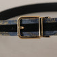 Dolce & Gabbana Navy Blue Jacquard Gold Tone Logo Metal Buckle Belt