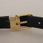 Dolce & Gabbana Navy Blue Jacquard Gold Tone Logo Metal Buckle Belt