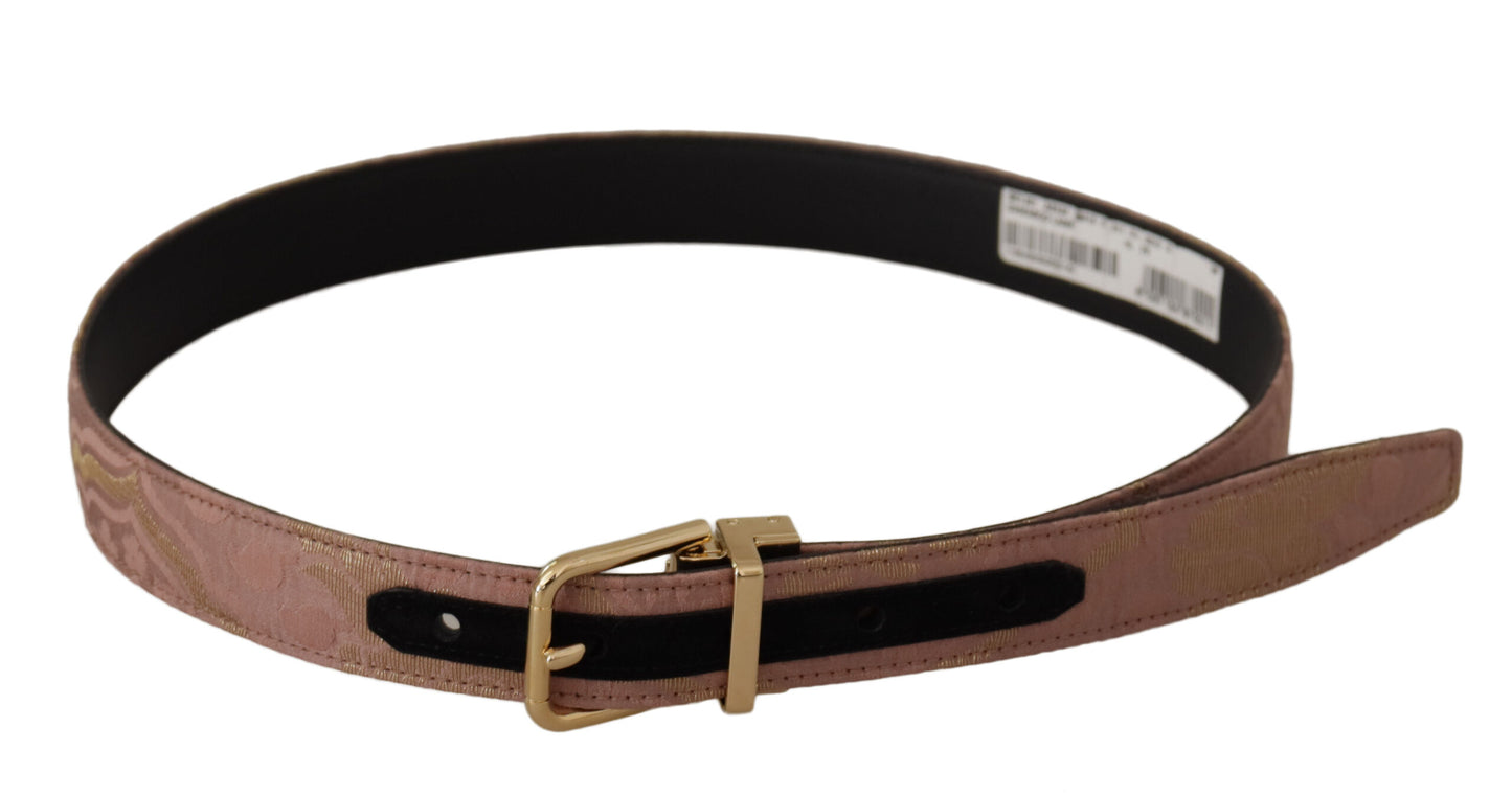 Dolce & Gabbana Rose Gold Leather Logo Engraved Metal Buckle Belt