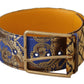 Dolce & Gabbana Blue Floral Patchwork Leather Wide Waist Buckle Belt