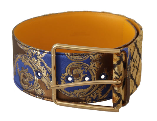 Dolce & Gabbana Blue Floral Patchwork Leather Wide Waist Buckle Belt