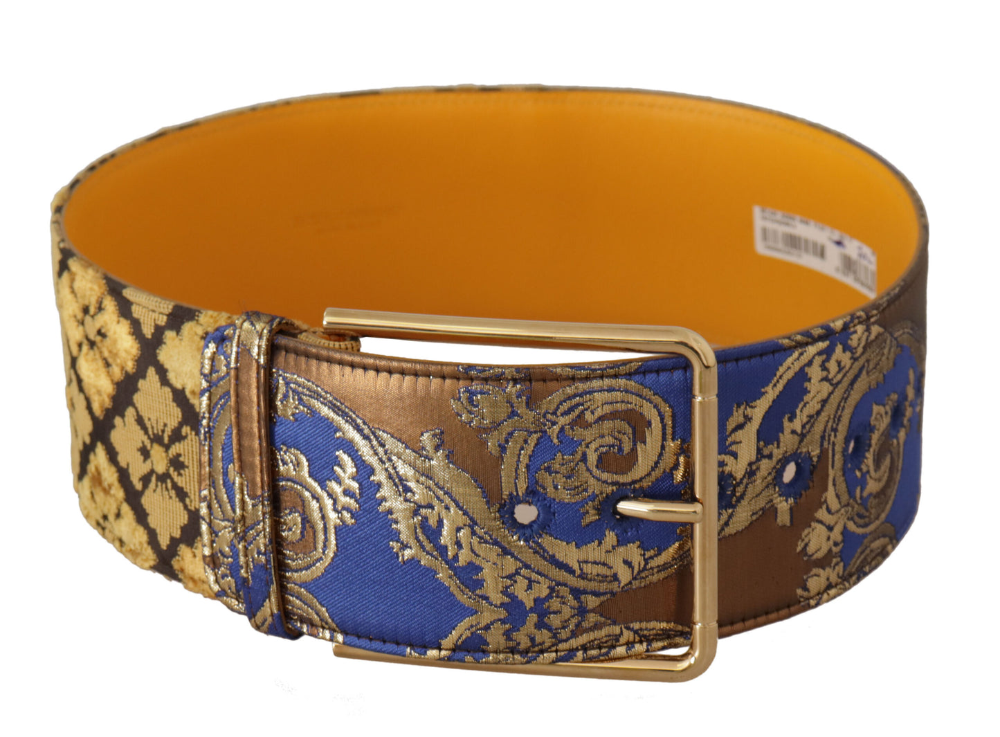 Dolce & Gabbana Blue Floral Patchwork Leather Wide Waist Buckle Belt