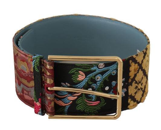 Dolce & Gabbana Multicolor Embroidered Leather Gold Metal Buckle Belt