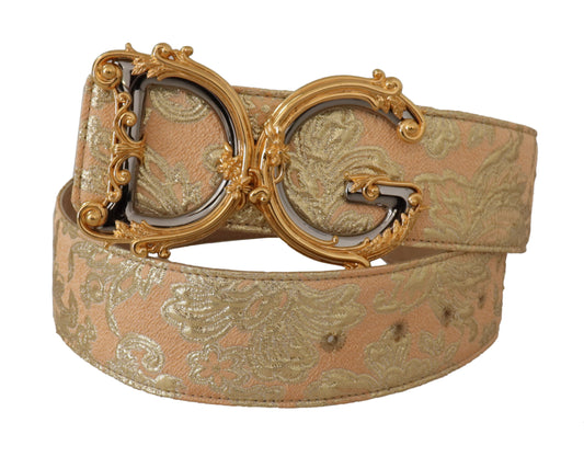 Dolce & Gabbana Gold Wide Waist Jacquard Baroque DG Logo Buckle Belt