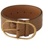 Dolce & Gabbana Brown Beige Leather Gold Metal Oval Buckle Belt