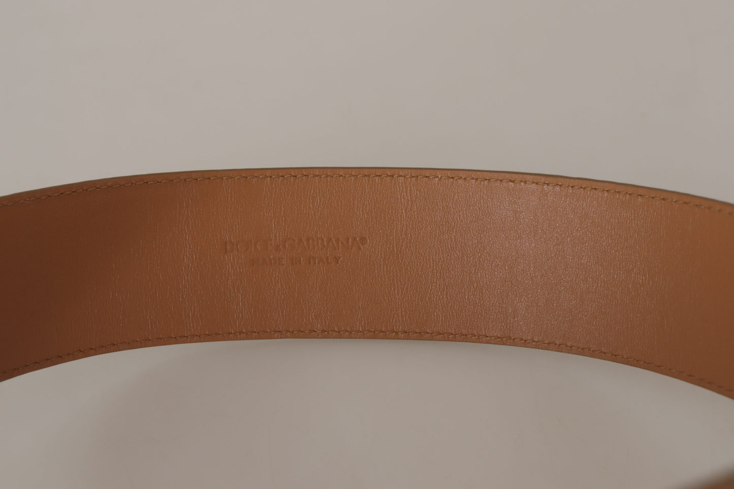 Dolce & Gabbana Brown Beige Leather Gold Metal Oval Buckle Belt