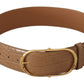 Dolce & Gabbana Brown Beige Leather Gold Metal Oval Buckle Belt