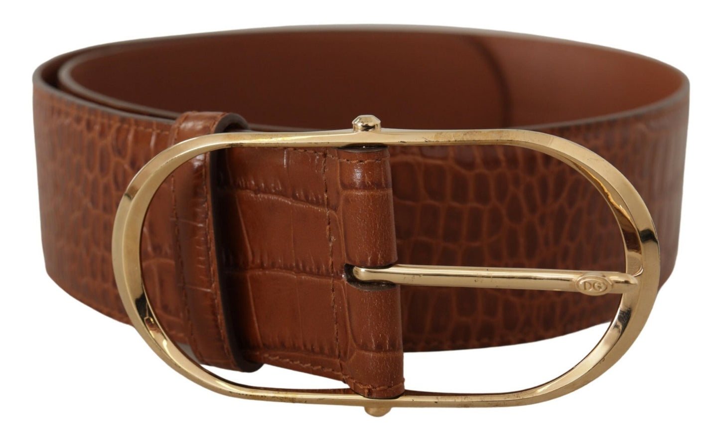 Dolce & Gabbana Brown Wide Waist Leather Gold Oval Metal Buckle Belt