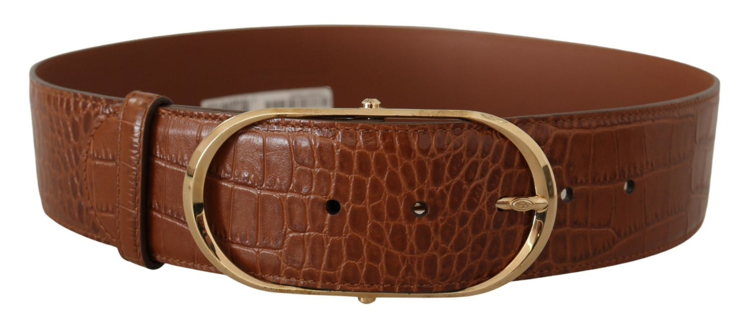 Dolce & Gabbana Brown Wide Waist Leather Gold Oval Metal Buckle Belt