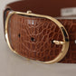 Dolce & Gabbana Brown Wide Waist Leather Gold Oval Metal Buckle Belt