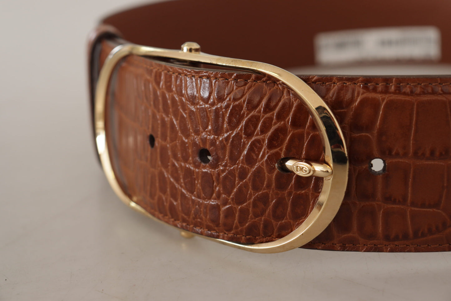 Dolce & Gabbana Brown Wide Waist Leather Gold Oval Metal Buckle Belt