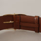 Dolce & Gabbana Brown Wide Waist Leather Gold Oval Metal Buckle Belt