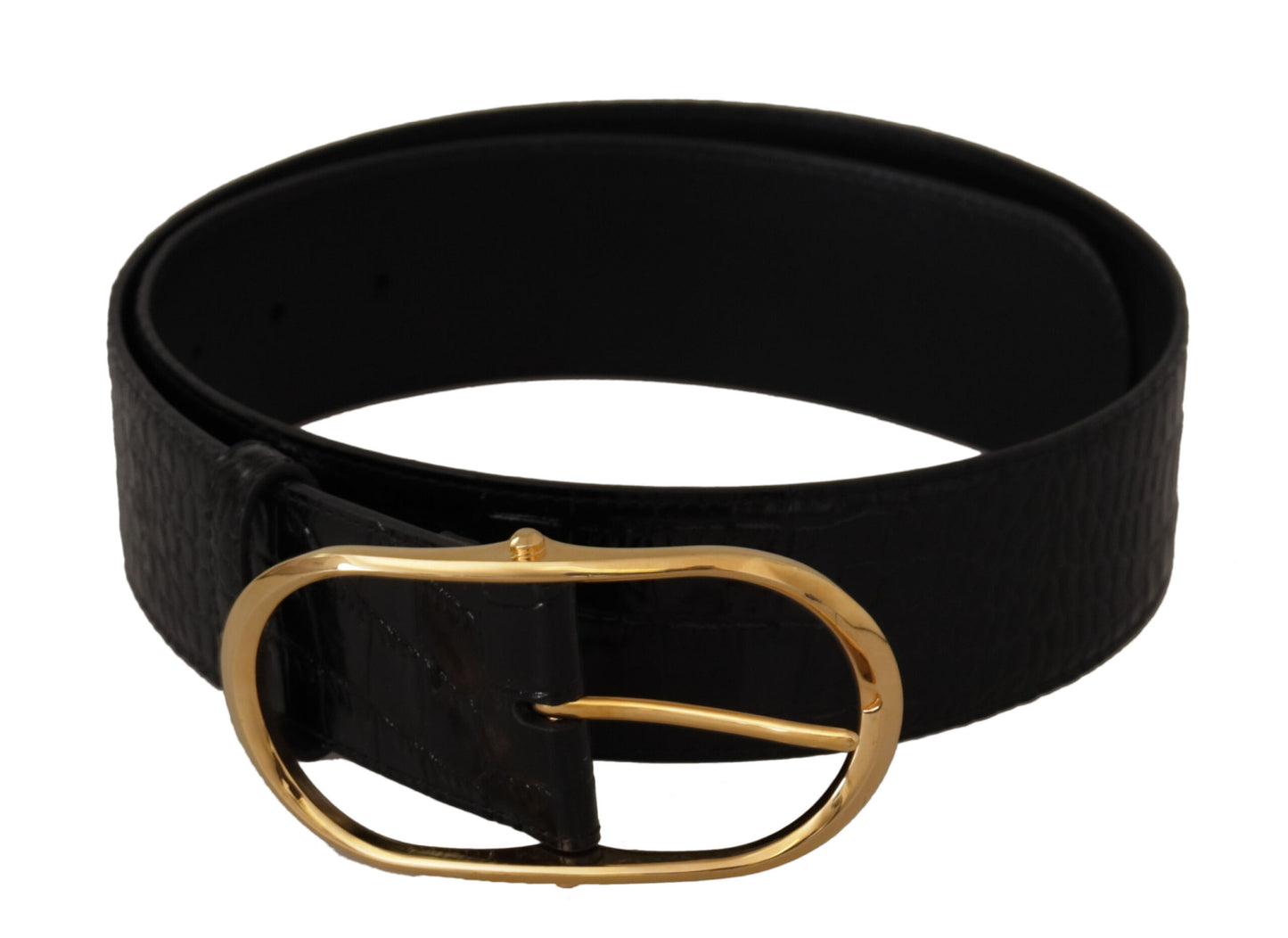 Dolce & Gabbana Black Embossed Leather Gold Tone Metal Buckle Belt