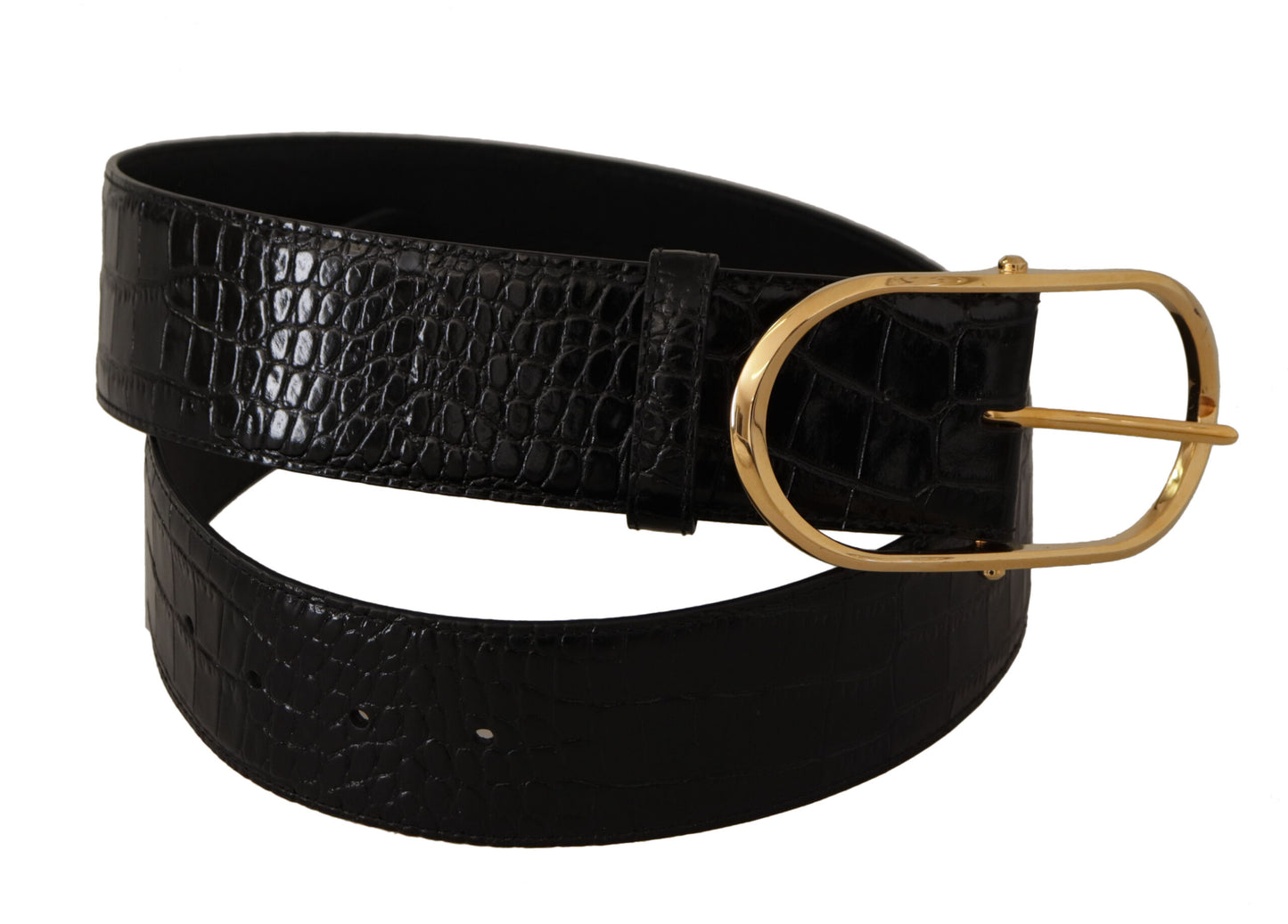 Dolce & Gabbana Black Embossed Leather Gold Tone Metal Buckle Belt