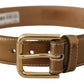 Dolce & Gabbana Bronze Calf Leather Gold Logo Waist Buckle Belt