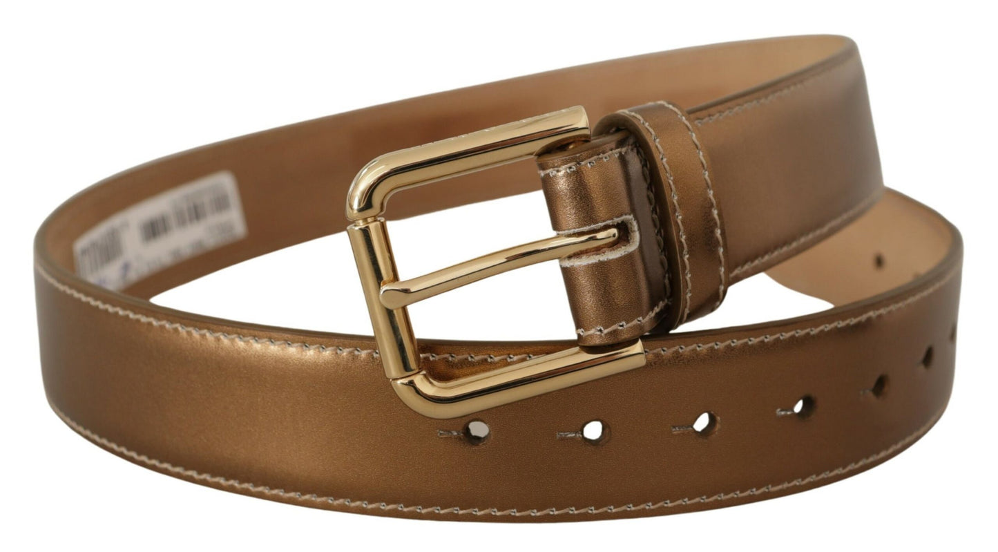 Dolce & Gabbana Bronze Calf Leather Gold Logo Waist Buckle Belt