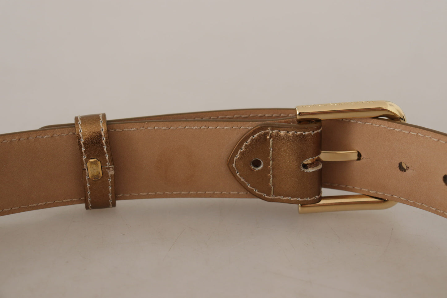 Dolce & Gabbana Bronze Calf Leather Gold Logo Waist Buckle Belt