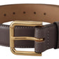 Dolce & Gabbana Gray Calfskin Leather Gold Metal Logo Buckle Belt