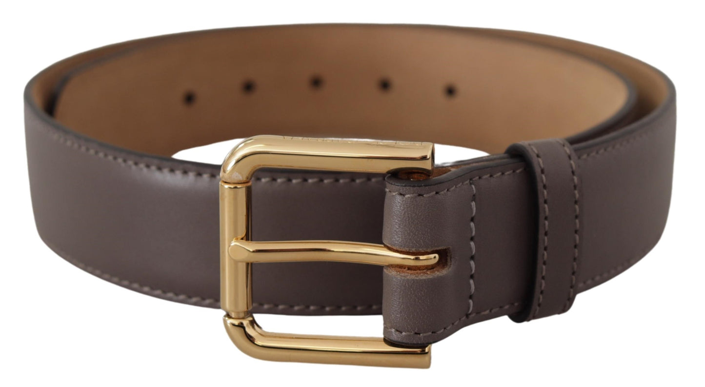 Dolce & Gabbana Gray Calfskin Leather Gold Metal Logo Buckle Belt